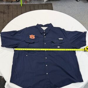 Columbia Navy Short-Sleeve Button-Down Shirt with Auburn Logo